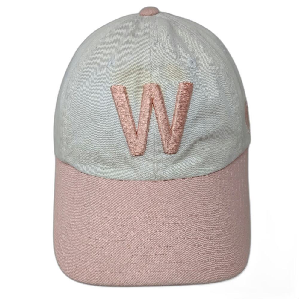 American Needle Baseball Cap White Pink One Size Chicago Cubs W Hat Slideback